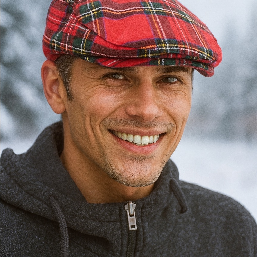 Red Plaid tartan Flat Cap